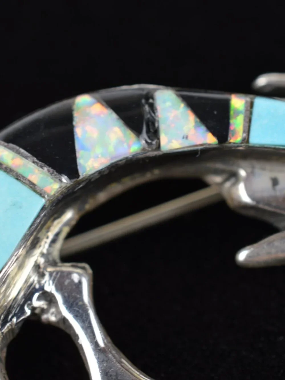 Vintage Navajo Wilbur Muskett Jr Sterling Multi Stone Inlay Lizard Brooch Pin